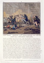 Jean Bart, French naval commander taking the Dutch convoy, 1696, engraved by Jean Baptiste Morret, 1789